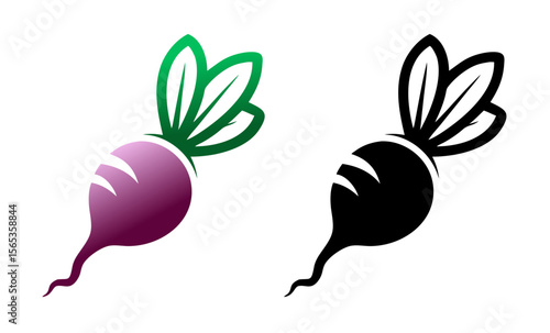 Radish icon in natural gradient and black colors, silhouette design, for low carb diet concept and illustrations
