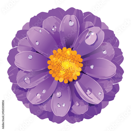 Rich Purple Flower Head with Dew Drops