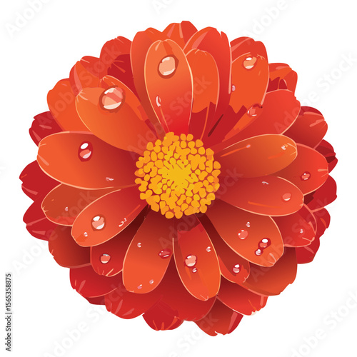 Dewy Red Orange Flower Head Design