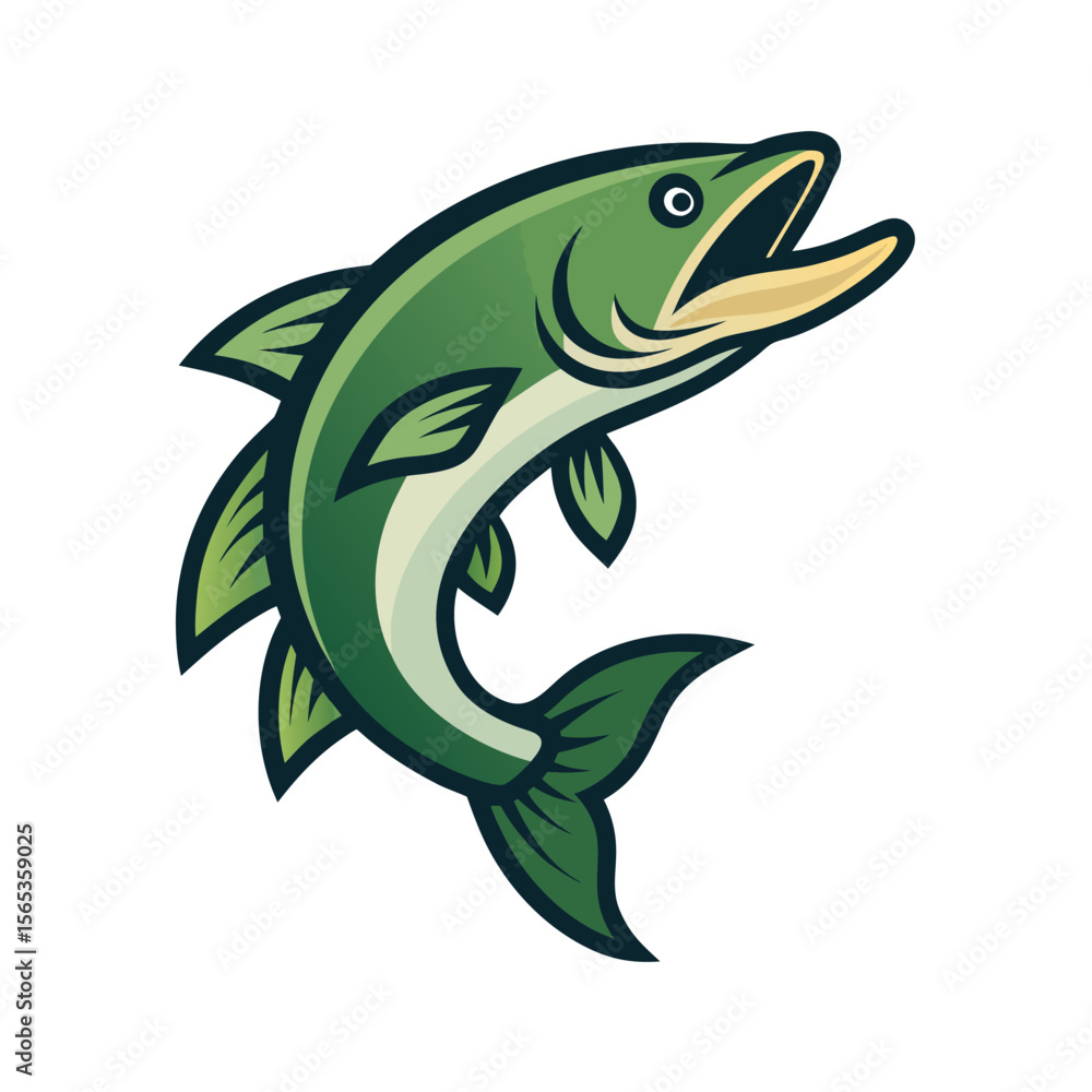 Obraz premium Pike or Bass Fish with Open Mouth in Shaded Drawing