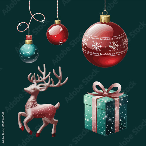 vector Happy New Year Celebrating 2025 in Latin letters , Christmas Decoration Items Santa Claus