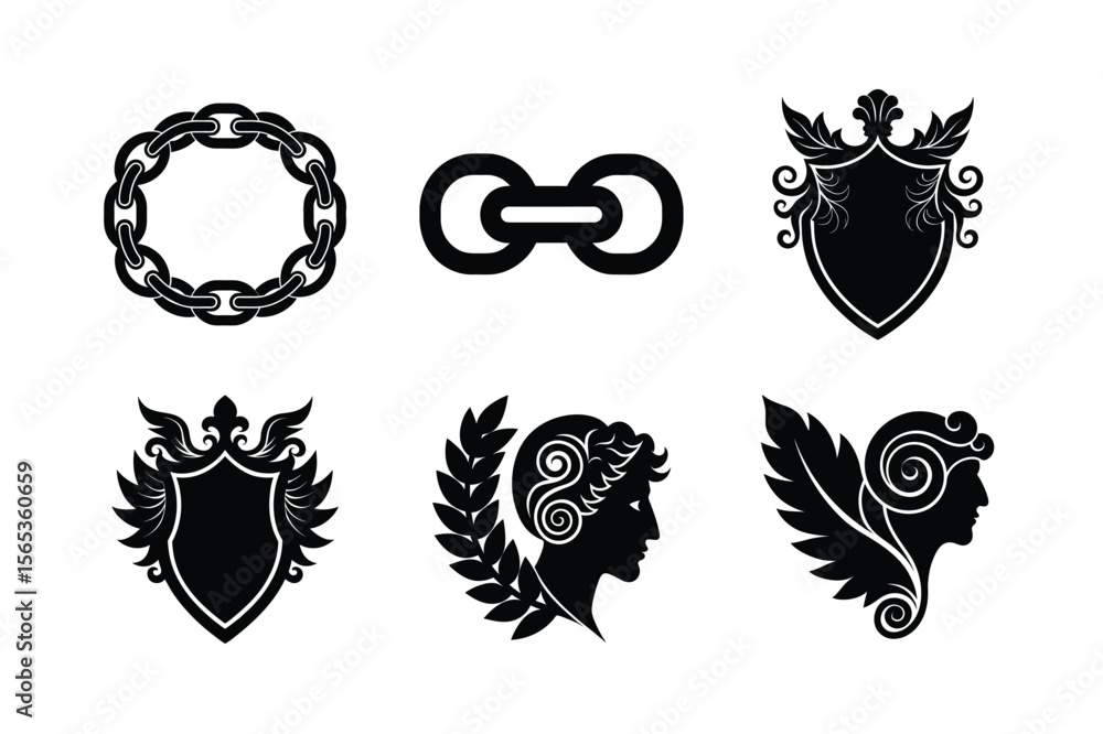 Fototapeta premium Intricate Roman style divider and headpiece art with elegant decorations Silhouette Vector illustration