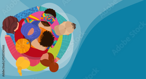 Diverse team united in a circle top view. Collaboration Inclusion and cultural diversity