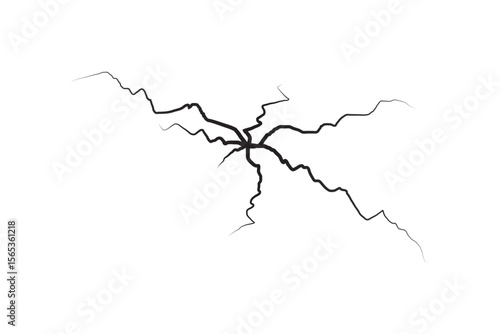 Ground cracks vector collection isolated on white background.  Earthquake and wall cracks, hole effect, crash, craquelure and damaged wall texture. Vector illustration.