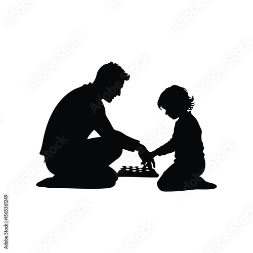 Father and Child Bonding Over a Game in Black Silhouette Illustration
