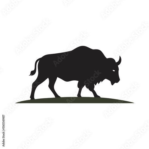 Buffalo Roaming Freely In Open Field Silhouette