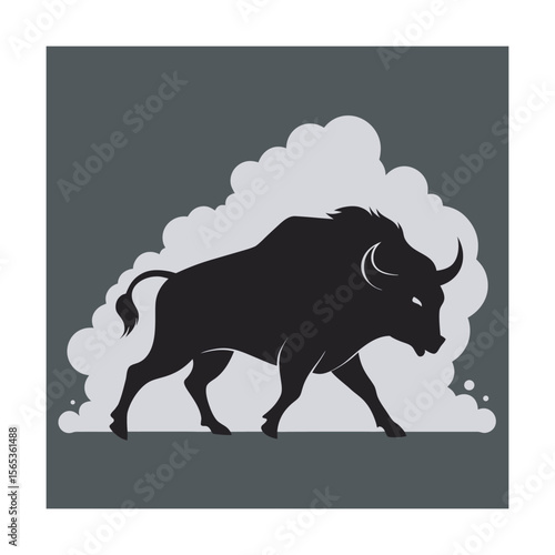Charging Buffalo Kicking Up Dust Illustration