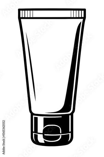Black and White Outline Vector of an Unlabeled Cosmetic Product Tube - Ideal for Skincare and Beauty Concepts