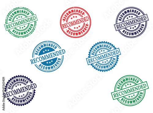 Collection of recommended stamp seal designs in green red and blue colors for product endorsement and promotion use