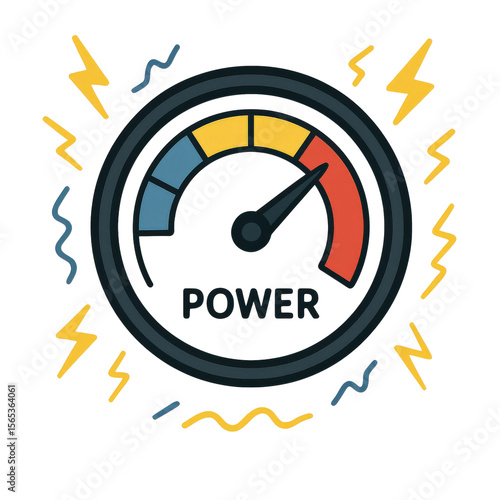 peak energy demand concept. Power gauge with colorful indicators and lightning motifs.