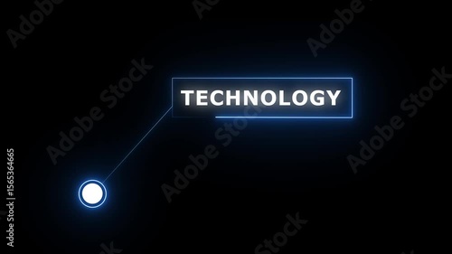 Neon line animation of HUD elements with text Technology. Animate a white callous for text. HUD elements on black background.