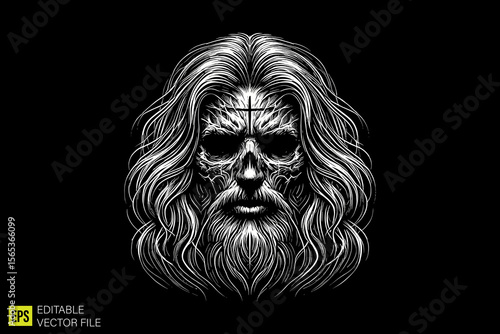 jesus christ head  illustration dark art scary creepy style tattoo vector black and white background templates