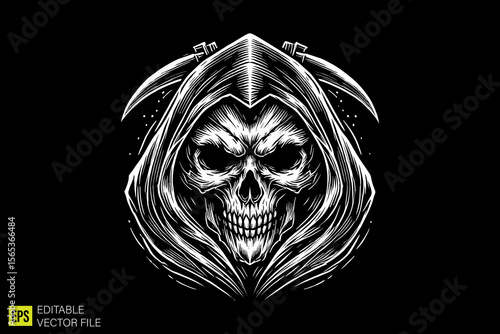 grim reaper  illustration dark art scary creepy style tattoo vector black and white background templates