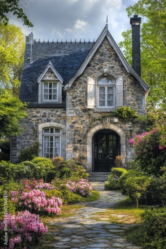 Wallpaper Mural This delightful stone cottage is nestled within vibrant gardens, bathed in the warm light of the early afternoon, located in a tranquil neighborhood Torontodigital.ca