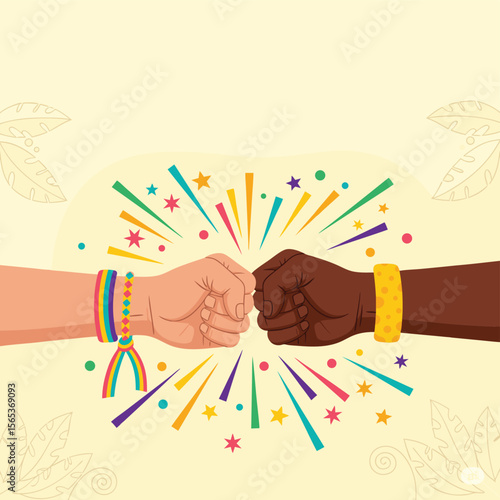 International Day of Friendship two hands one tan skinned and one brown skinned are shown in a joyful fist