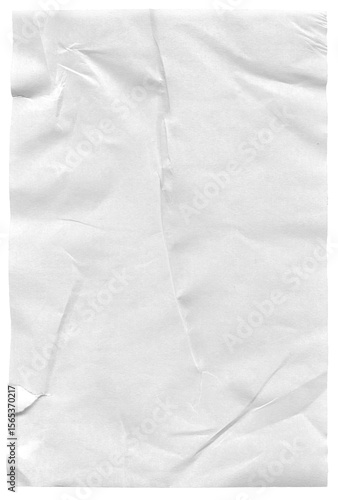 Crumpled paper sheet isolated for clipart with detailed texture. 