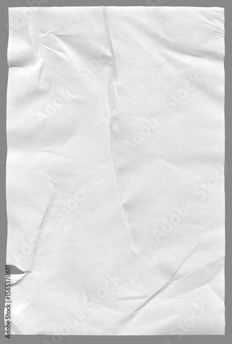 Isolated torn sheet of crumpled paper with detailed texture.