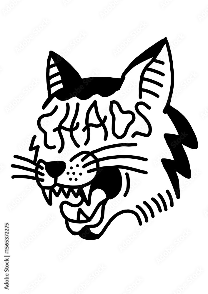 Fototapeta premium Grinning cat head illustration with 
