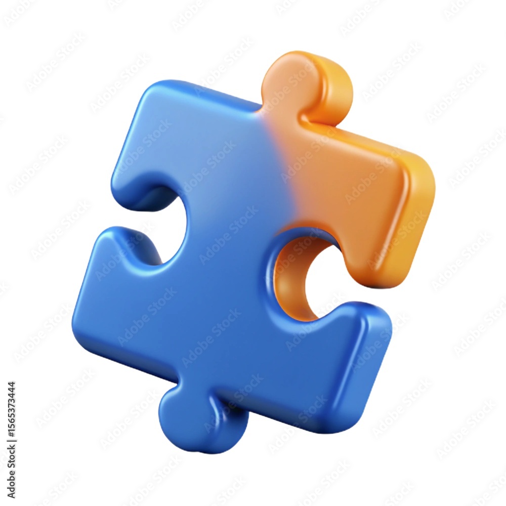 Obraz premium 3D Render: Blue and Orange Glossy Puzzle Piece, Solution Concept, Teamwork, Connection