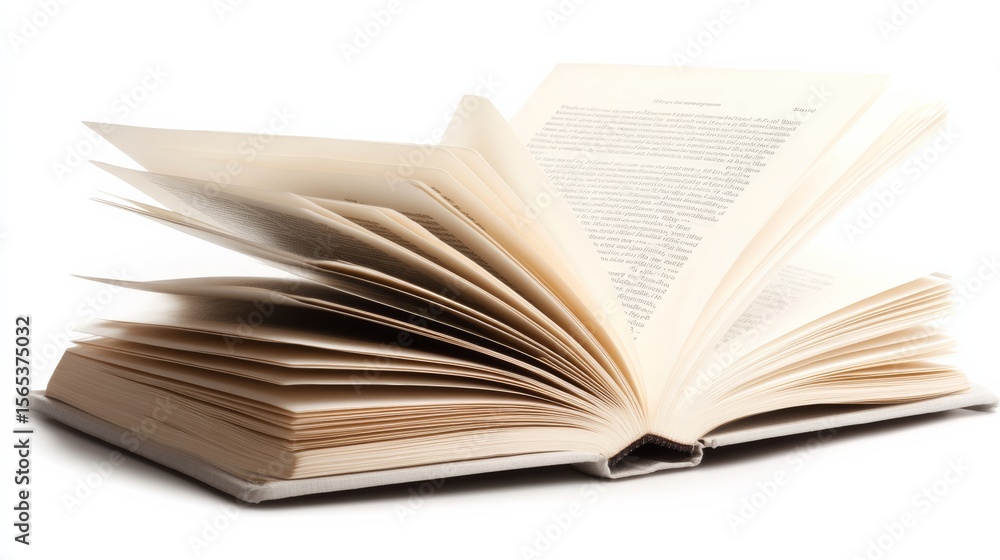 Fototapeta premium Realistic detailed open textbook illustration on a plain white background.