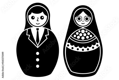 Matryoshka Doll Couple Icon – Russian Nesting Silhouette Clipart