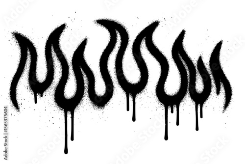 Black Spray Paint Flame Graffiti Design with Paint Drips
