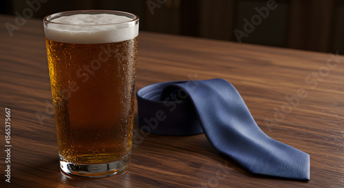 Craft beer on wooden bar counter
