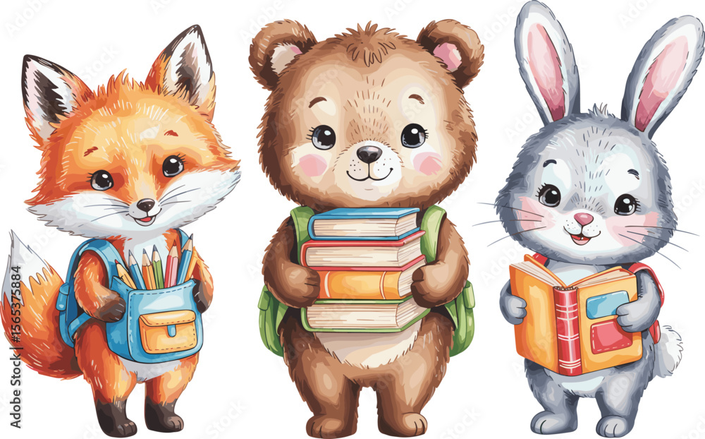 Fototapeta premium Cute Animal Back to School Illustration