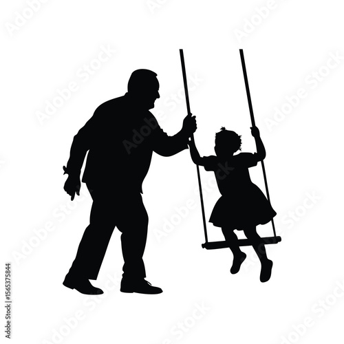 Silhouette of grandfather pushing granddaughter on swing, a heartwarming intergenerational moment