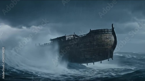 Noah's ark in middle of ocean biblical flat story Christian tsunami