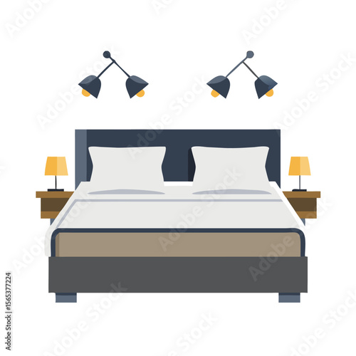 Contemporary bedroom featuring sleek wall mounted lights vector art design 