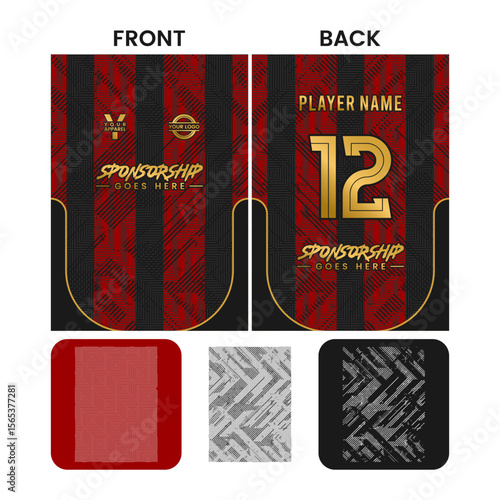 FULL PRINT DESIGN JERSEY LINE GEOMETRIC PATTERN RED BLACK AND GOLD