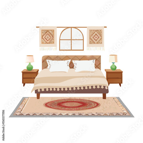 Cozy and eclectic bedroom design with minimal decor vector art design 