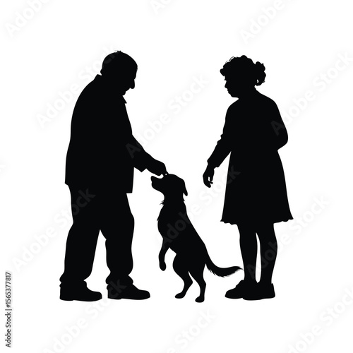 Silhouette of a couple with their dog, showcasing a heartwarming family scene