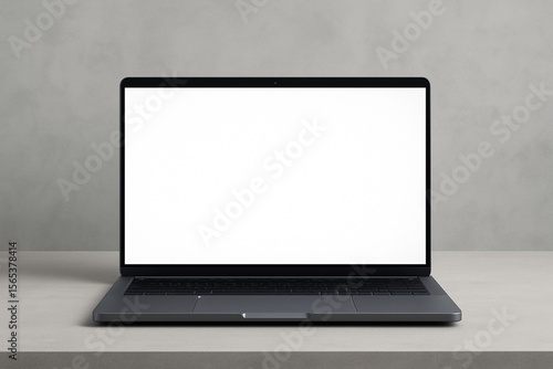 Mockup Minimalist Workspace with Blank Laptop Screen on White Desk
