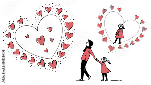Father daughter love family valentines day hearts illustration romance relationship happy together forever art