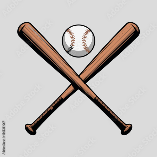 Two crossed wooden baseball bats with a baseball in the center
