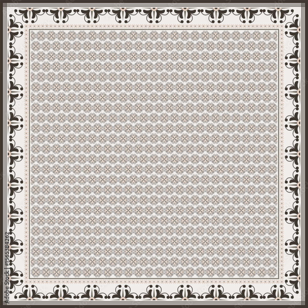 Obraz premium Hijab scarf flower abstract pattern.Ethnic geometric ornament with frame motif border hijab pattern.Design for fabric,print,scarves,shawl,kerchief,bandana,clothing,pareo,pillows,tablecloth,decoration.