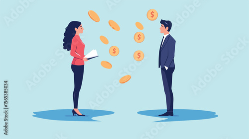 Gender Pay Gap and Inequality in Business - Flat Vector Illustration
