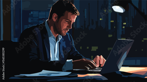 Focused Businessman Working on Laptop