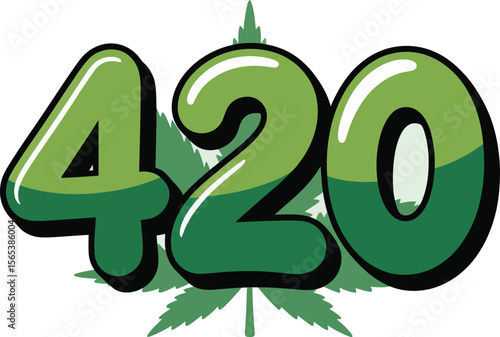 Illustration of the number four hundred and twenty with a cannabis leaf in the background design