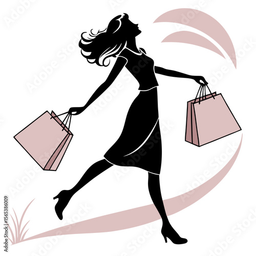 Black and White Shopping Woman Illustration