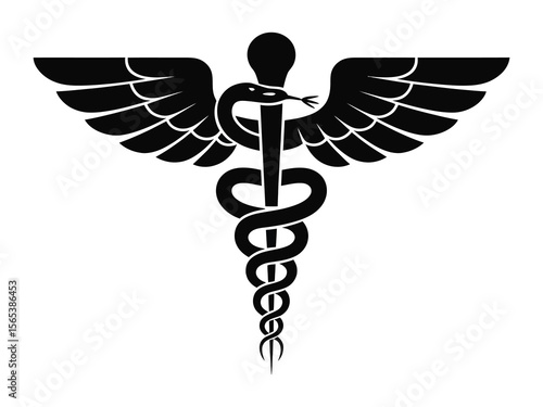 Medical symbol caduceus and asclepius on white background

