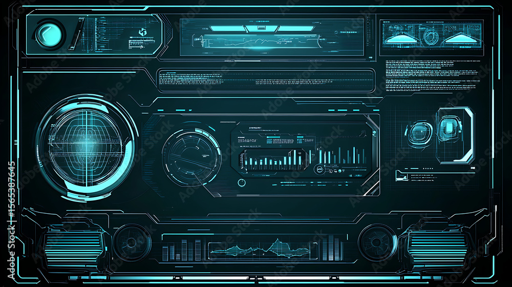 Fototapeta premium A futuristic computer monitor with a green screen and a large red button