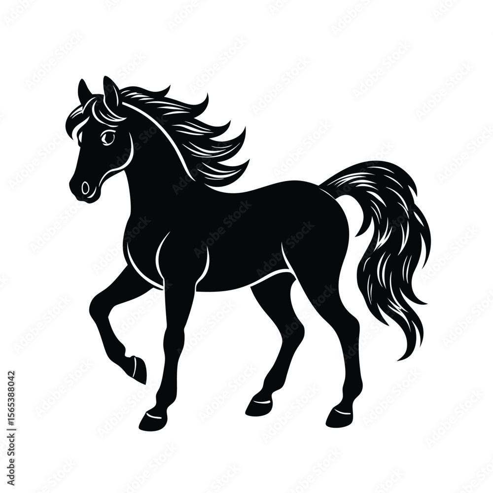 Black Silhouette of a Majestic Horse – Elegant Standing Stallion Vector art on White Background Black Silhouette of a Majestic Horse – Elegant Standing Stallion Vector art on White Background