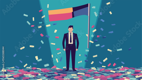 Equality Advocate Businessman Holding Salary Equality Flag Flat Vector Illustration