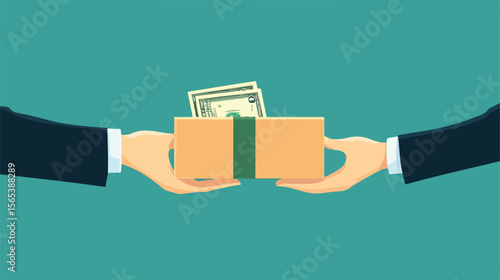 Businessmen Holding Bill and Package Box