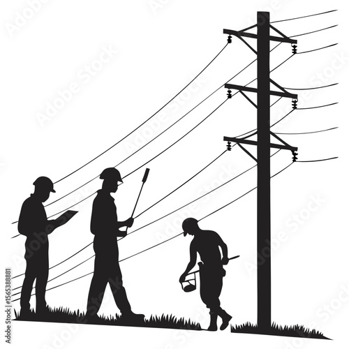 Black and White Power Line Workers Illustration