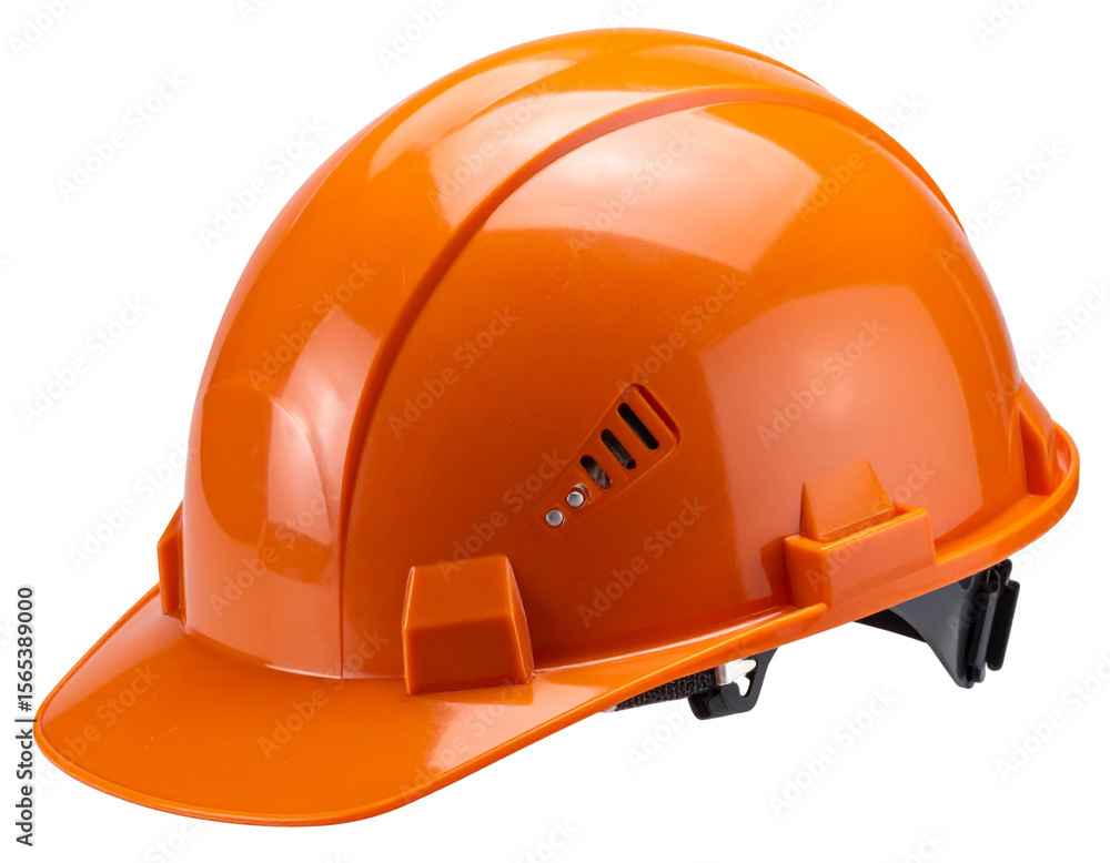 Side View of Orange Safety Helmet with Reflective Strips, isolated on transparent background Side View of Orange Safety Helmet with Reflective Strips, isolated on transparent background