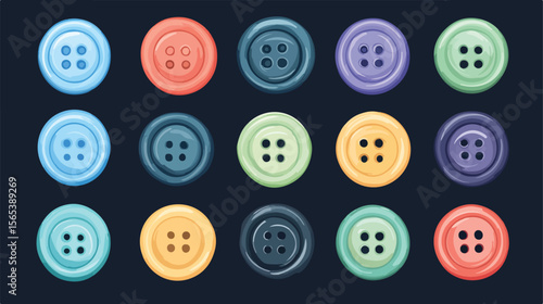 Variety of Stylish Buttons for Clothes Flat Vector Illustration